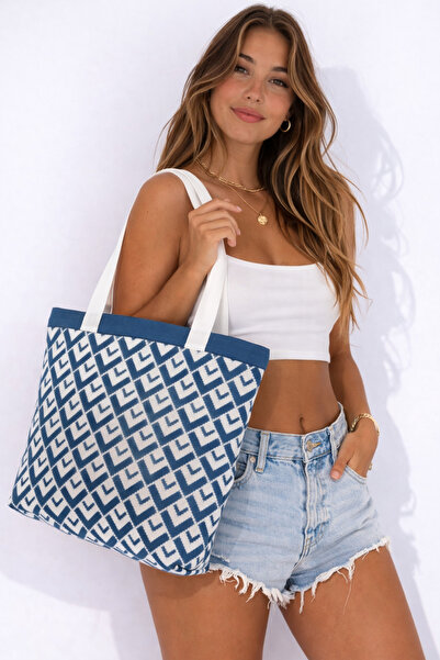 Sebir Moda Τσάντα ώμου και παραλίας με πλεκτό σχέδιο V