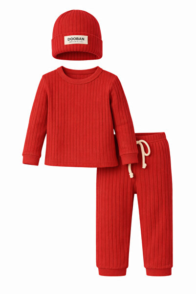 Bubito Hat Baby&Child Top and Bottom 3-Piece Set-Red
