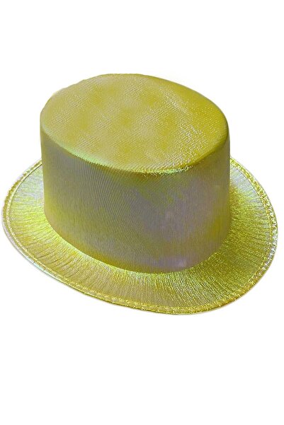 partidolu Holographic Hologram Printed Bowler Party Hat Yellow Color Retro Adult