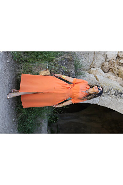 bytugcekaya Πορτοκαλί φόρεμα-πουκάμισο με ζώνη