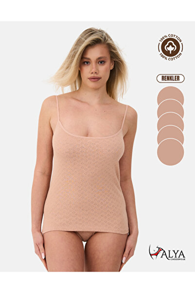 ALYA UNDERWEAR %100 Pamuk Kumaşlı İp Askılı Kadın Atlet Jakarlı Ribana Kalp İ...