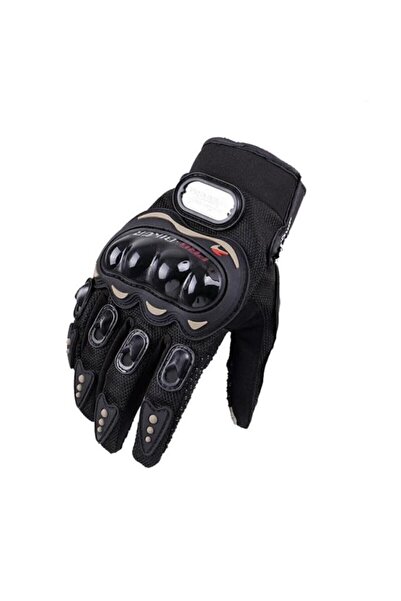 ProBiker Sertifikalı Yazlık Profesyonel Full Korumalı Kaydırmaz Silikon Uzun Parmak Motosiklet Moto Kurye Motorcu Bisiklet Eldiven Unisex Siyah/L