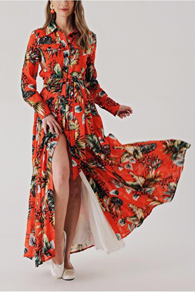 SOCIETA فستان قميص طويل بجيب منقوش 94409