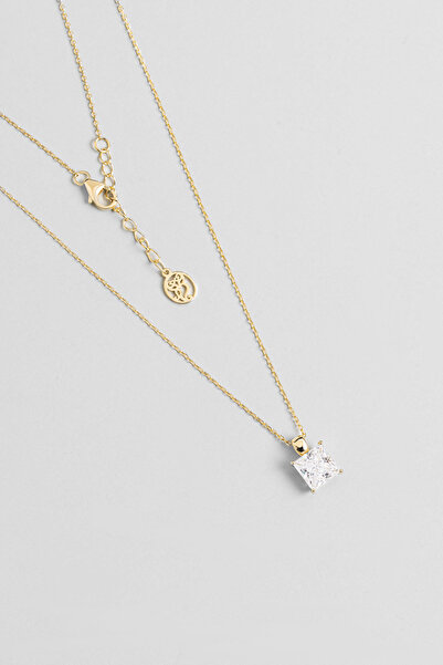 So CHIC... Prenses Kesim 18 Ayar Sarı Altın Kaplama 45 Cm Gümüş Kolye