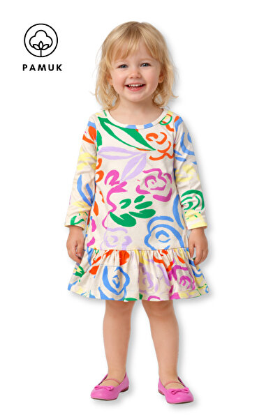 difa kids Girl Child Stretch Fabric Single Jersey Dress - Patterned Daily Tra...