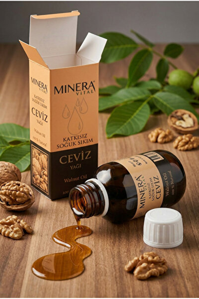 MİNERA VİTAL Ceviz Yağı 50 ml (Walnut Oil) %100 Saf Soğuk Sıkım Damlalıklı Cam Şişe
