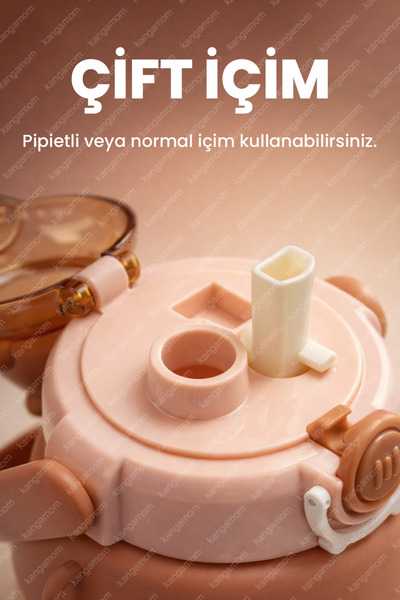 M&B WATER BOTTLE Sevimli Ayıcık Figürlü Matara, Pipetli Ayıcık Suluk, Okul Için Boyun Askılı Suluk