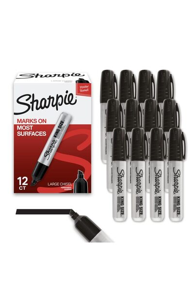 Choice أقلام شاربي دائمة سوداء مقاس كينغ كينج سايز، برأس مشطوف، أسود، 12 قلمً...