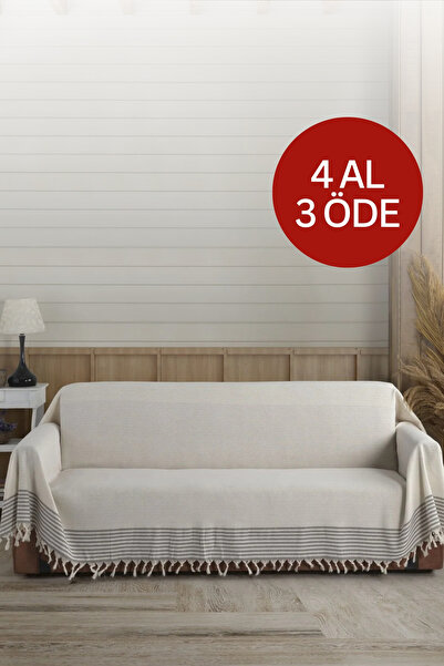 Lux Touch Ekru Kolları Örten Organik Buldan Bezi Battal Boy Bergama 180 X 300...