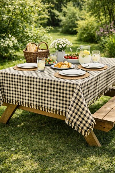 Hevia Home بنقش مربعات قماش مفرش طاولة، مفرش نزهة بنمط مربعات صغيرة، نمط بوتي...