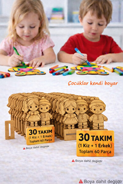 1 Erkek Ve 1 Kız Ahşap Boyama Ahşap Oyuncak Aktivite Karne Hediyesi Yaz Okulu Etkinlik Kreş 30 adet
