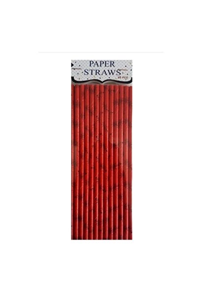 partidolu 25 Pieces Red Spider Patterned Black Paper Straws