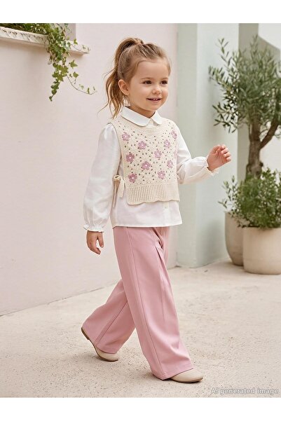 Civil Girls Σετ Λουλούδι Με κέντημα για 6-9 ετών - Εκρού 6-7 ετών