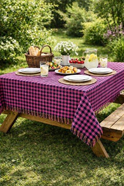 Hevia Home بنقش مربعات قماش مفرش طاولة، مفرش نزهة بنمط مربعات صغيرة، نمط بوتي...