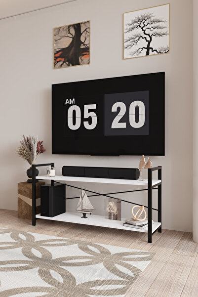 AWOX Exen TV Ünitesi Dekoratif 2 Raflı Metal Ayaklı TV Sehpası