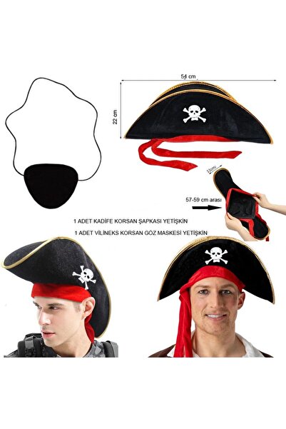 partidolu Yetişkin Korsan Şapkası ve Yetişkin Korsan Göz Maskesi Seti halloween
