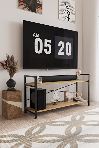 AWOX Exen TV Ünitesi Dekoratif 2 Raflı Metal Ayaklı TV Sehpası