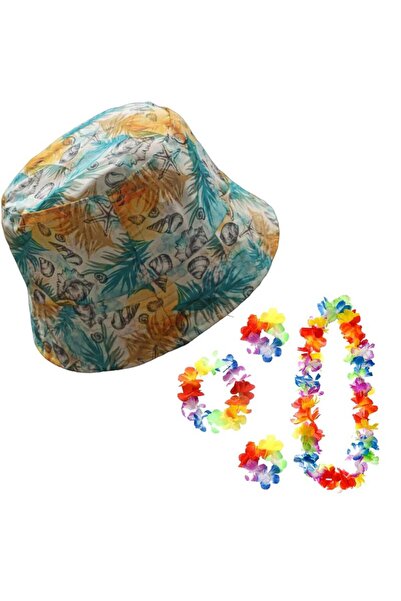 partidolu Set Hawai din 4 piese și pălărie din pânză de vară model Bucket Tro...
