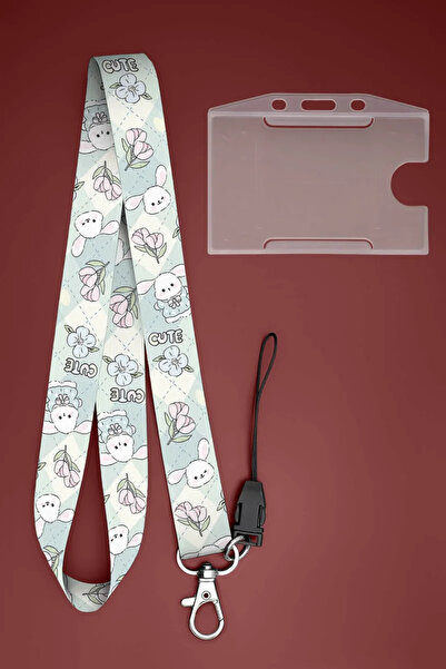 Apptakı Tavşan Desenli Boyun İpi Boyun Askı İpi Boyun Askısı ve Kartlık - ASS...
