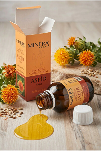 MİNERA VİTAL Aspir Yağı 50 ml (Safflower Oil) %100 Saf Soğuk Sıkım Damlalıklı Cam Şişe