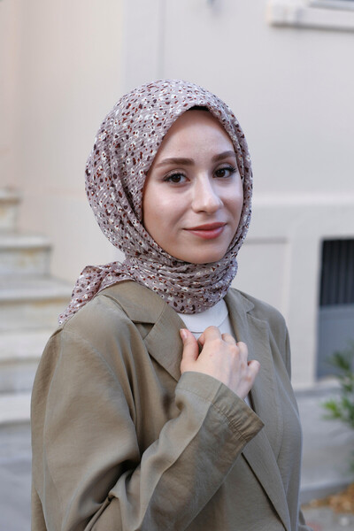 İPEKSTİL Çiçek Desenli Bürümcük Eşarp VİZON