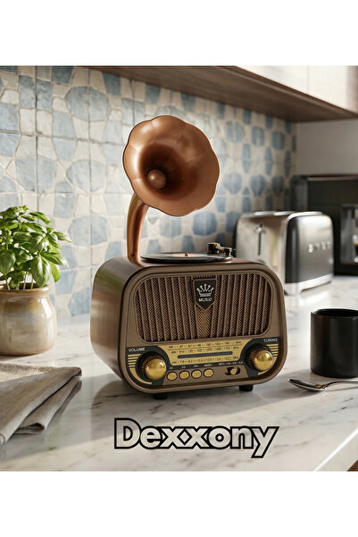 Dexxony Ahşap Gramofon Görünümlü Nostaljik Radyo & Bluetooth Hoparlör USB SD ...