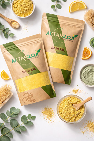 aktarloji عبوة من قطعتين من الطين الأصفر المسحوق بوزن 700 جرام - قناع طبيعي ل...