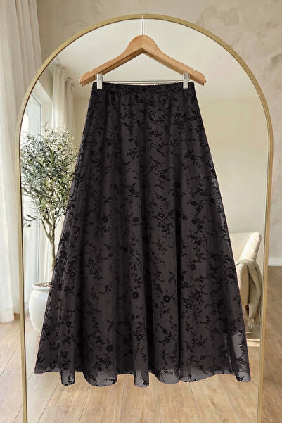 InStyle Μαύρη φούστα με φλοκ τούλι με λουλούδια
