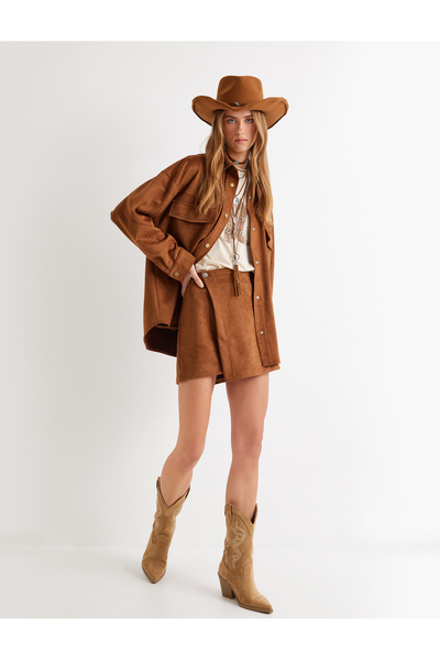 Koton Fusta mini din piele intoarsa cu talie standard