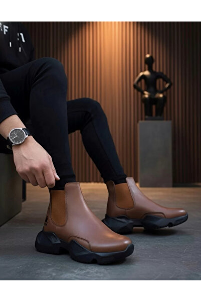 BOA BA0444 Laceless Comfortable High Sole Brown Men's Sports Half Ankle Boots