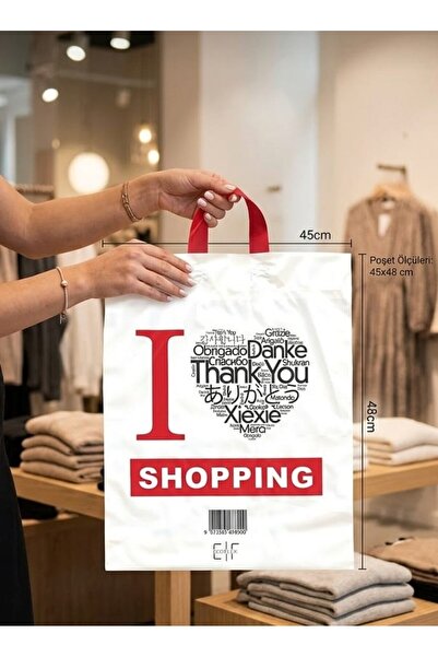 Ecoflex Yumuşak Saplı-kulplu-takviyeli Mağaza Poşeti Thank You Shoppıng Kalp ...