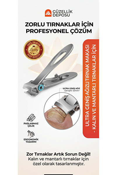 Güzellik Deposu Premium Kalite Ultra Geniş Ağızlı Tırnak Makası Kalın Mantarl...