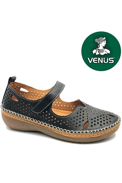 Venüs توريب جلد أصلي طبي حذاء نسائي كاجوال حذاء مسطح أسود
