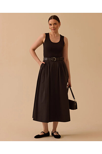 SCL Kemerli Pile Detaylı Midi Etek