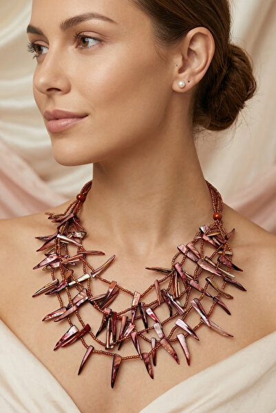 PETEK AKSESUAR TASARIM DOĞALTAŞ SEDEF ÇOKLU BONCUK KOLYE