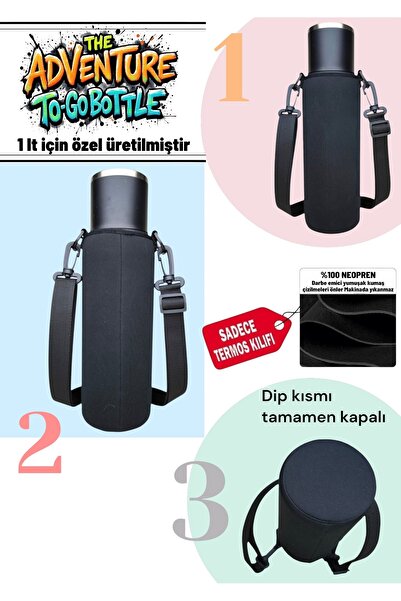 MELA 1 lt kulpsuz TO-GO BOTTLE neopren termos kılıfı ve Omuz Askısı