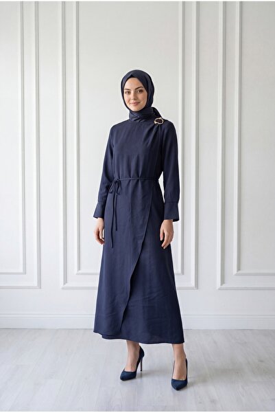 MİHRA STORE Φόρεμα Cupra με αγκράφα στον ώμο Alinur-NA2419 Ανθρακί