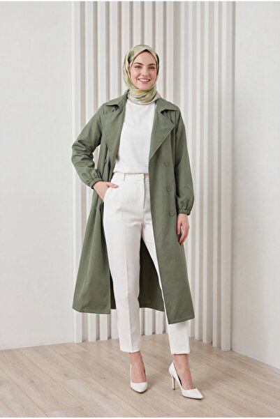 MİHRA STORE Trench lung cu mâneci elastice și nasturi Doredra-EK174 Verde