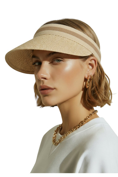 ESUSO Kadın Bej Ayarlanabilir Siperlikli Hasır Vizör Şapka