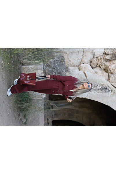 bytugcekaya Σετ Πλεκτομηχανικής Κατασκευής Βουργουνδίας με κουκούλα