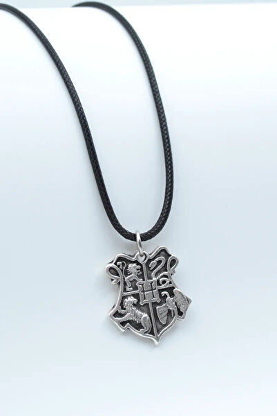 ıdr Harry Potter Hogwarts Sembol Gümüş Kaplama Deri İp Kolye