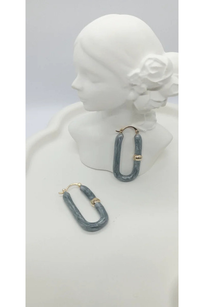 ndjewelry أقراط بيضاوية بنمط الرخام باللون الرمادي