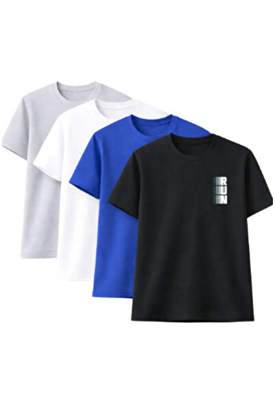 CLAYES Unisex Oversized T-Shirt Run Printed – Pack of 4 Gray, White, Cobalt B...