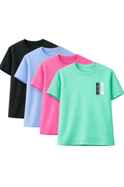 CLAYES Unisex supradimensionat tricou RUN cu imprimeu – Pachet de 4 negru, al...