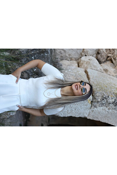 bytugcekaya Pulover alb cu mânecă scurtă, cu textura moale, mărime standard