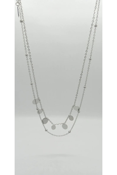 ndjewelry قلادة مزدوجة اللون فضية اللون بتفاصيل ترتر