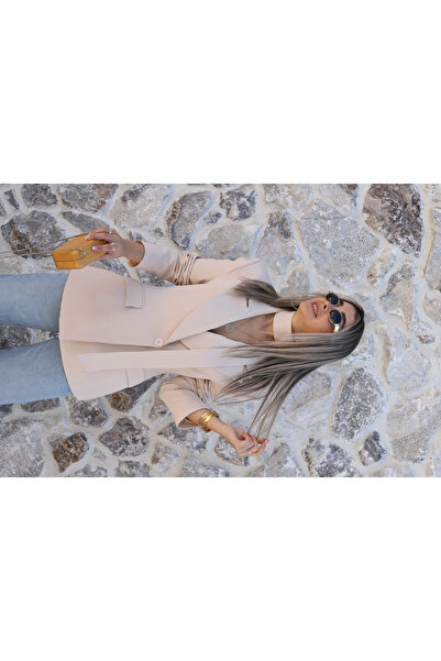 bytugcekaya Jachetă blazer bej cu un singur nasture și eșarfă