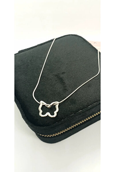 ndjewelry قلادة فراشة فضية اللون