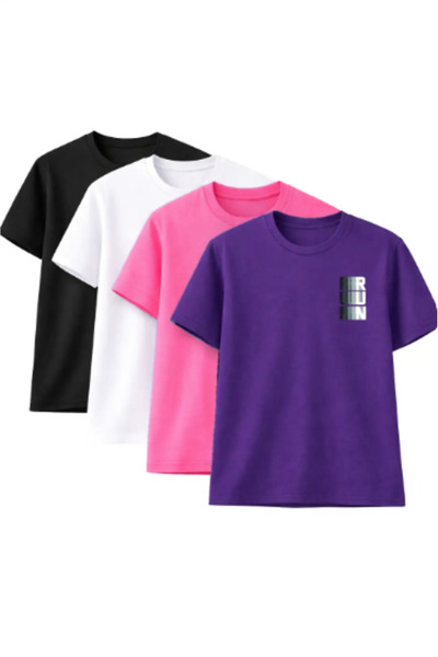 CLAYES Unisex supradimensionat tricou RUN cu imprimeu – Pachet de 4 negru, al...