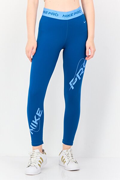 Nike بنطلون رياضي نسائي بتقنية دراي-فت وشعار العلامة التجارية، أزرق